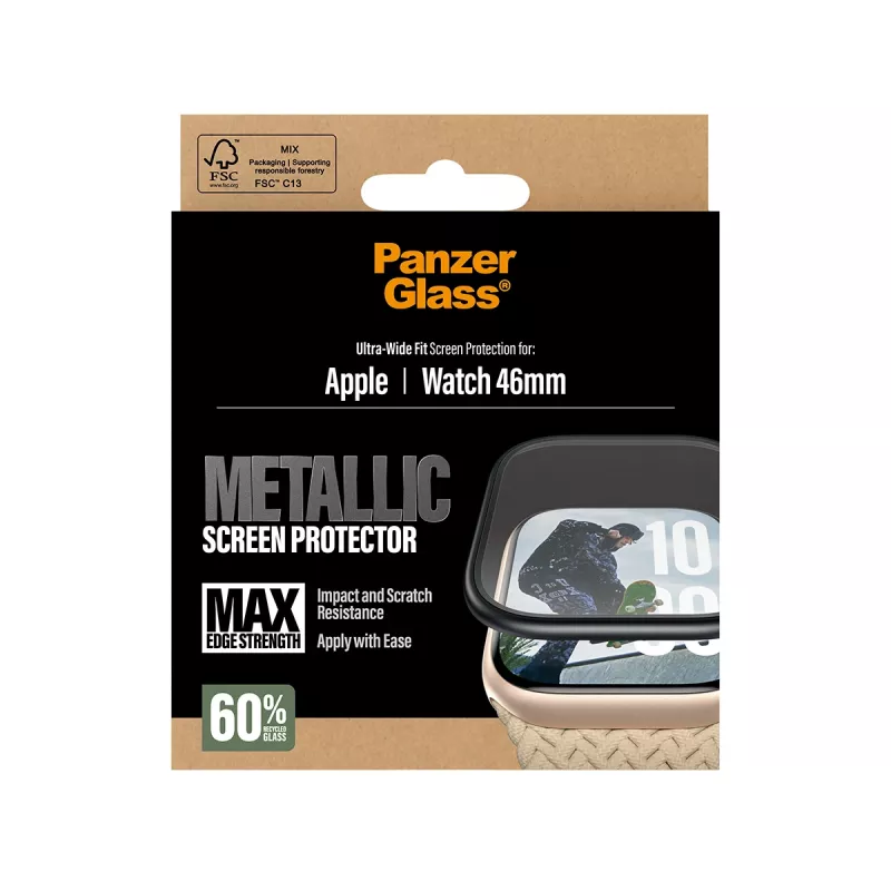 PanzerGlass ekraanikaitse musta metallraamiga Apple Watchile, mudel PG56329
