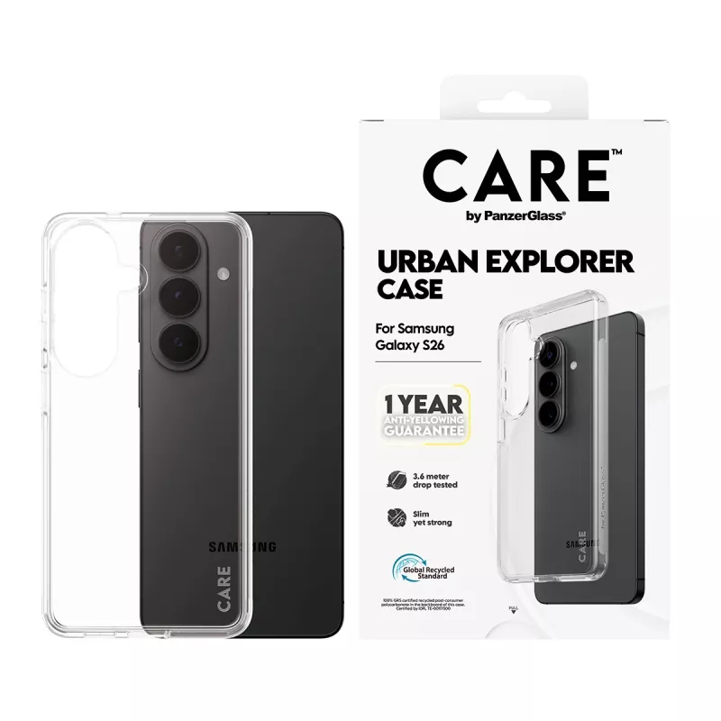 Kaitseümbris PanzerGlass CARE™ Urban Explorer läbipaistev Samsung Galaxy S26 jaoks
