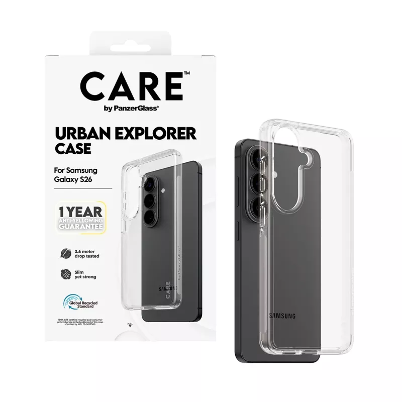 Kaitseümbris PanzerGlass CARE™ Urban Explorer läbipaistev Samsung Galaxy S26 jaoks