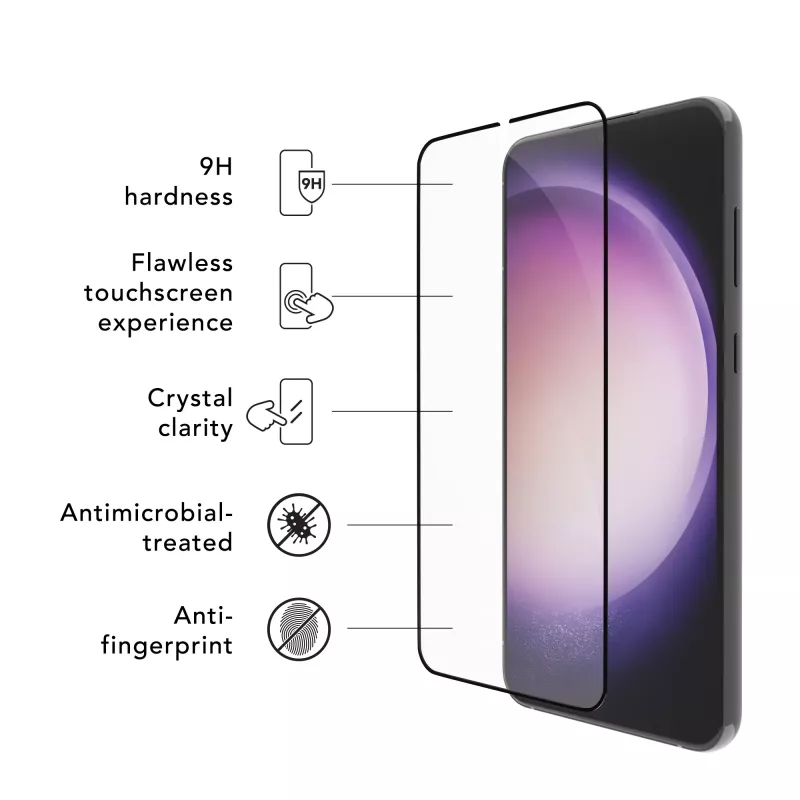 dbramante1928 eco-shield - Galaxy S23 - musta äärega karastatud klaasist ekraanikaitse