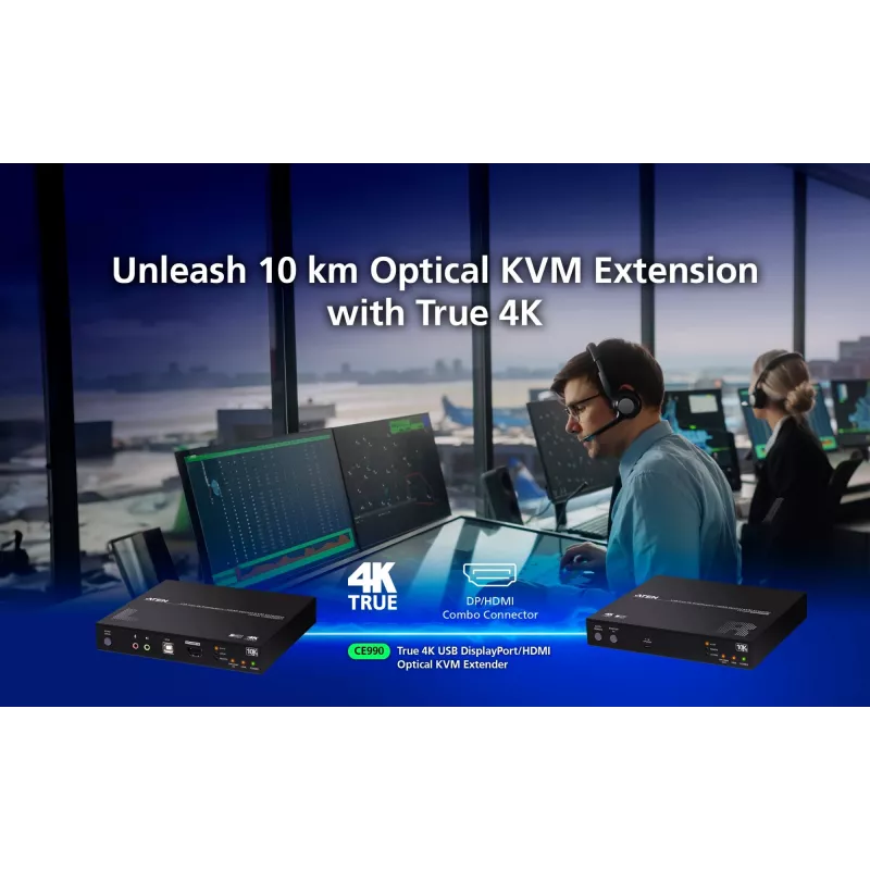 ATEN True 4K DP/HDMI Optiline KVM 10km, Saatja ja vastuvõtja, Juhtmega ühendatav, 10000 m, 4096 x 2160 pikslit, Must, Metall