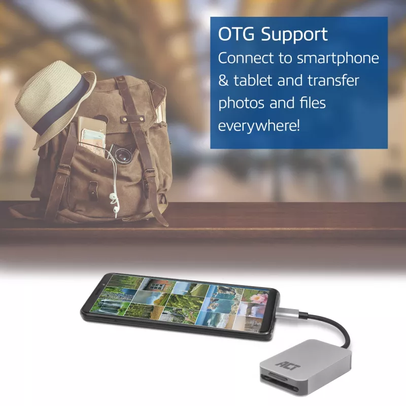 Kaardilugeja ACT AC7056 USB 3.2 Gen 1 USB-C hall MicroSD SD