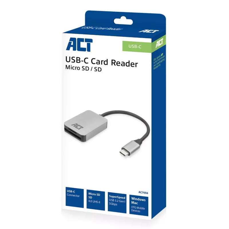 Kaardilugeja ACT AC7056 USB 3.2 Gen 1 USB-C hall MicroSD SD