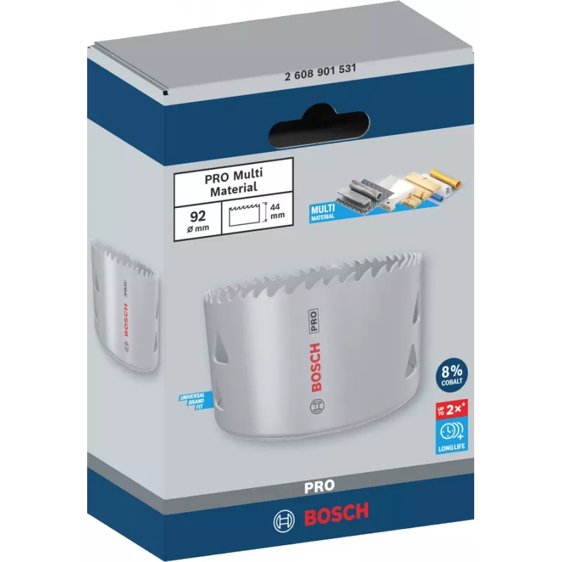 Hole Saw Bosch PRO Multi Material 44/92 mm — Ühes tükis, puurimiseks, kipsplaadi, metalli, plasti, pehme puidu jaoks