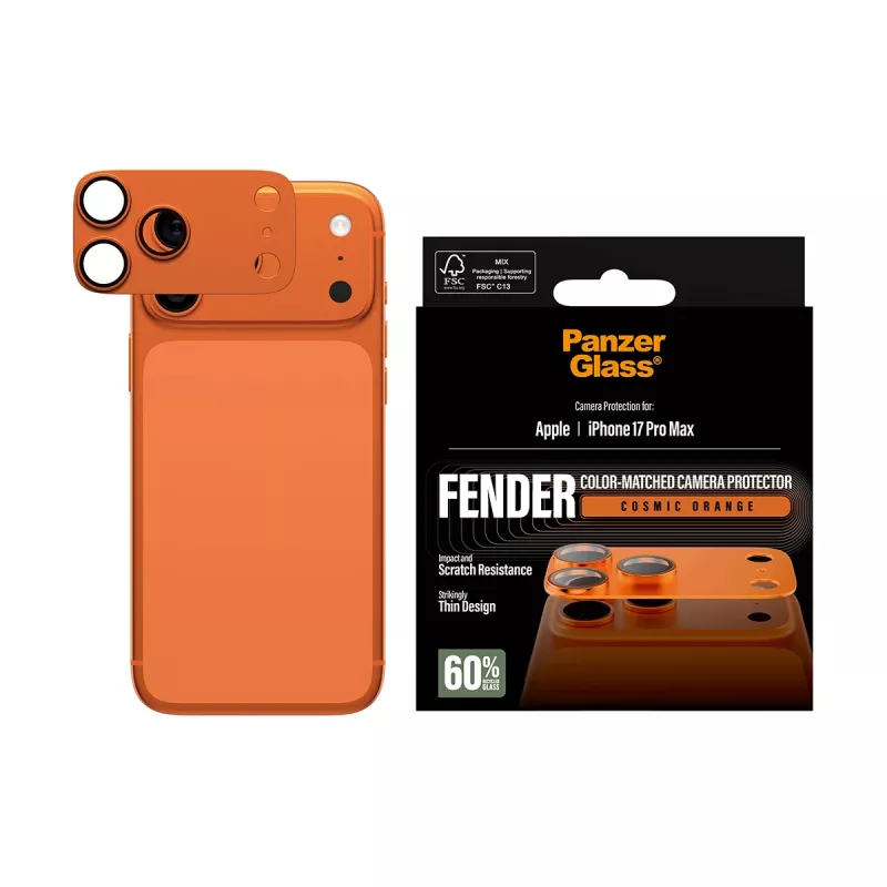 Kaamera kaitse PanzerGlass Fender iPhone 17 Pro Max, silikoon, Cosmic oranž, kriimustus- ja põrutuskindel