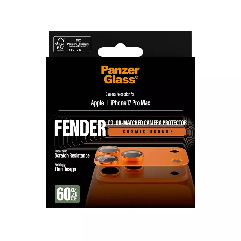Kaamera kaitse PanzerGlass Fender iPhone 17 Pro Max, silikoon, Cosmic oranž, kriimustus- ja põrutuskindel
