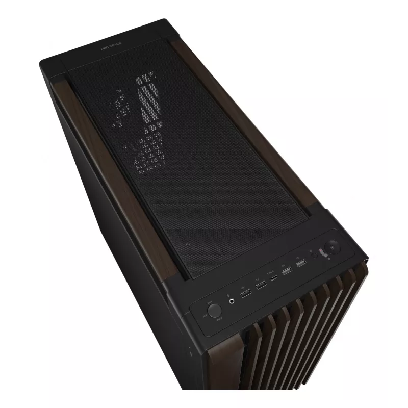 PC-korpus ASUS ProArt PA602 Wood Edition Midi Tower — must ja puit, toetab ATX/EATX, 2x200 mm ees, 1x140 mm taga