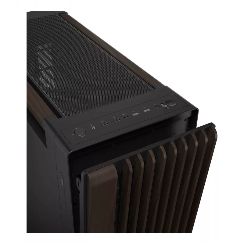 PC-korpus ASUS ProArt PA602 Wood Edition Midi Tower — must ja puit, toetab ATX/EATX, 2x200 mm ees, 1x140 mm taga