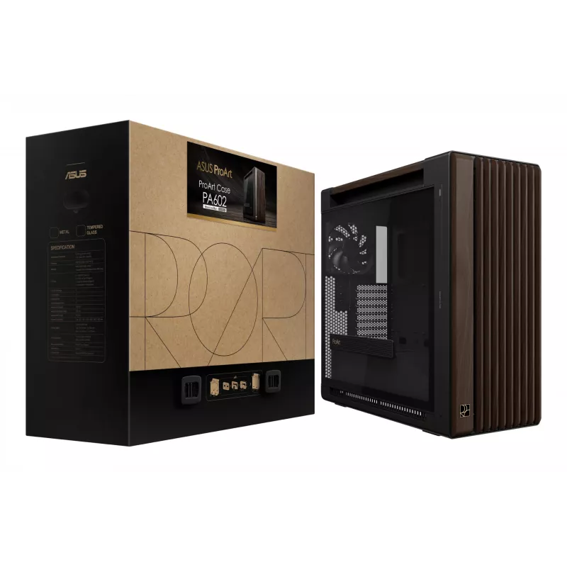 ASUS ProArt PA602 Wood Edition Modern Must - karastatud klaasiga paneel Midi Tower Must, Puit
