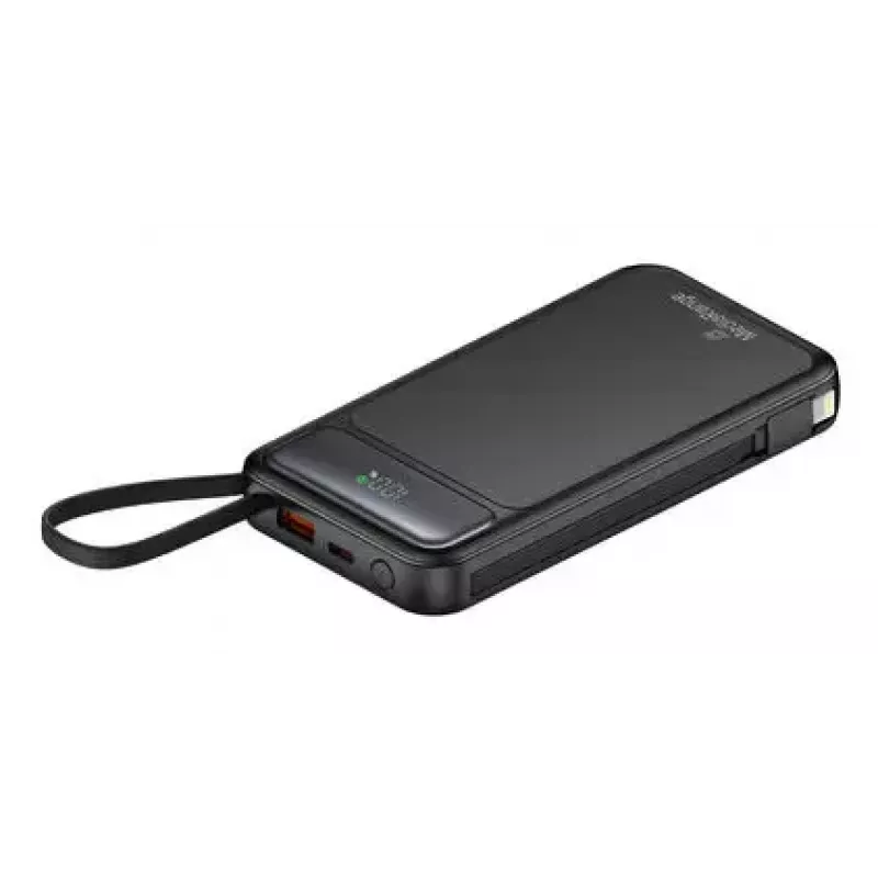 Akupank MediaRange MRMA753 10 000 mAh LiPo integreeritud kaablite, LC-ekraani, USB-C PD ja Quick Charge'iga, must