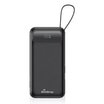 Akupank MediaRange MRMA753 10 000 mAh LiPo integreeritud kaablite, LC-ekraani, USB-C PD ja Quick Charge'iga, must