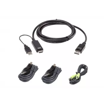 ATEN-i KVM-kaablikomplekt 1,8 m USB Universal Secure KVM kaabel Kit — 1,8 m, USB-klaviatuur/hiir, DisplayPort-konsool, must