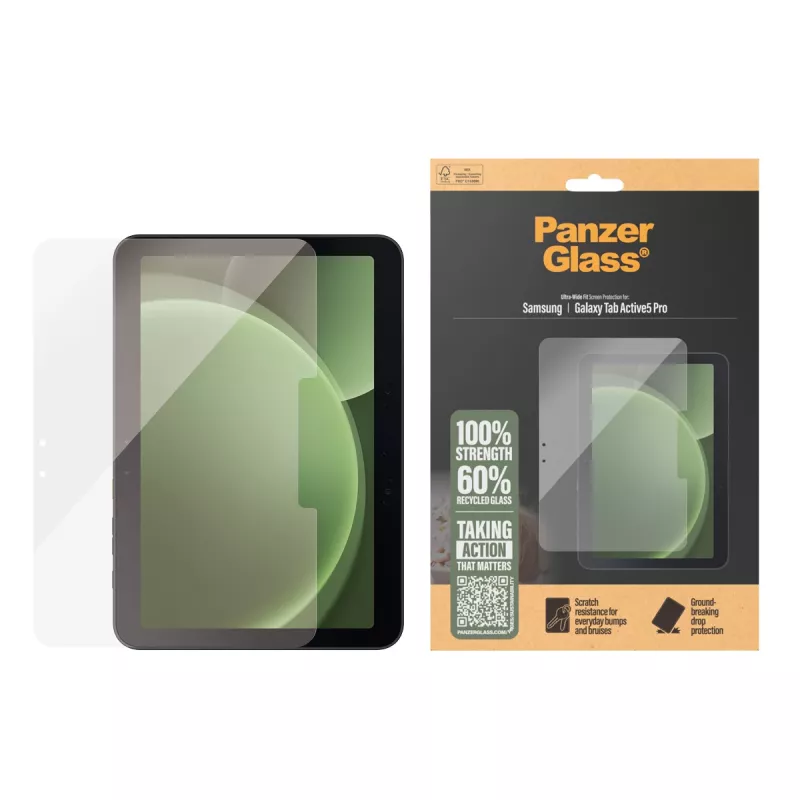 Ekraanikaitse PanzerGlass Samsung Galaxy Tab Active5 Pro jaoks — Ultra-Wide Fit, karastatud klaas/PET, läbipaistev