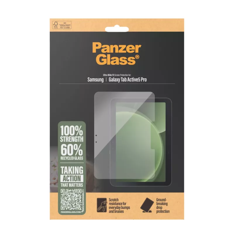 Ekraanikaitse PanzerGlass Samsung Galaxy Tab Active5 Pro jaoks — Ultra-Wide Fit, karastatud klaas/PET, läbipaistev