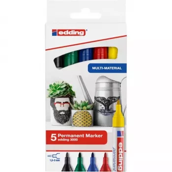 Püsimarker Edding 3000, ümarots, segavärvid, 5 tk
