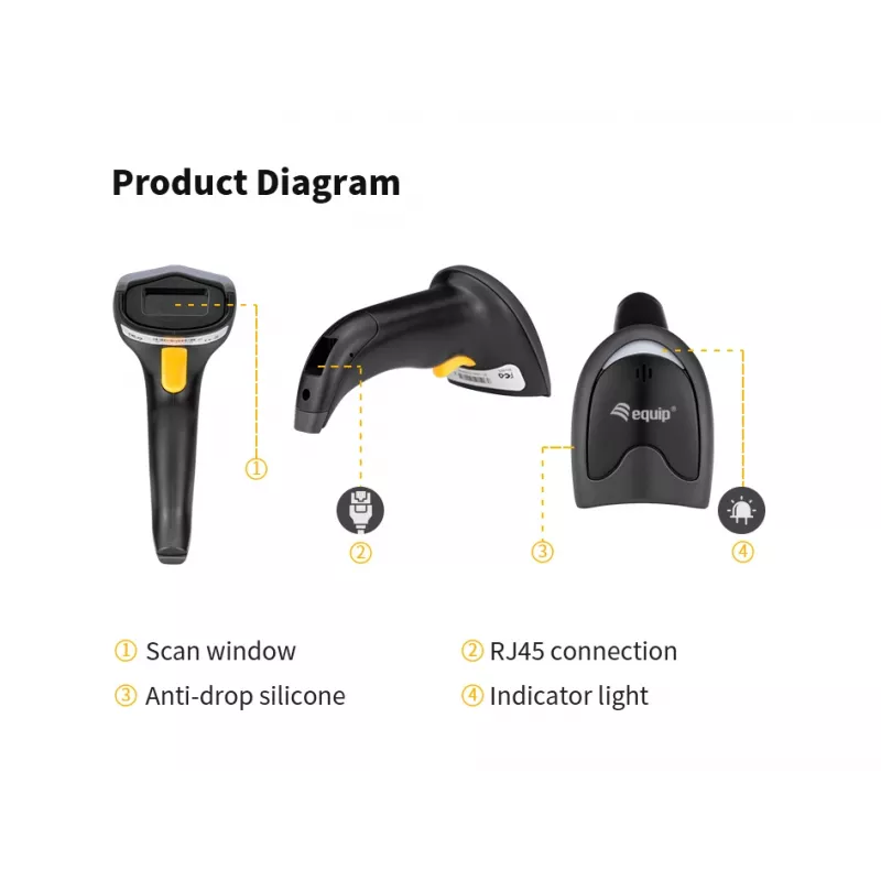 Equip USB 2D vöötkoodiskanner, koos alusega