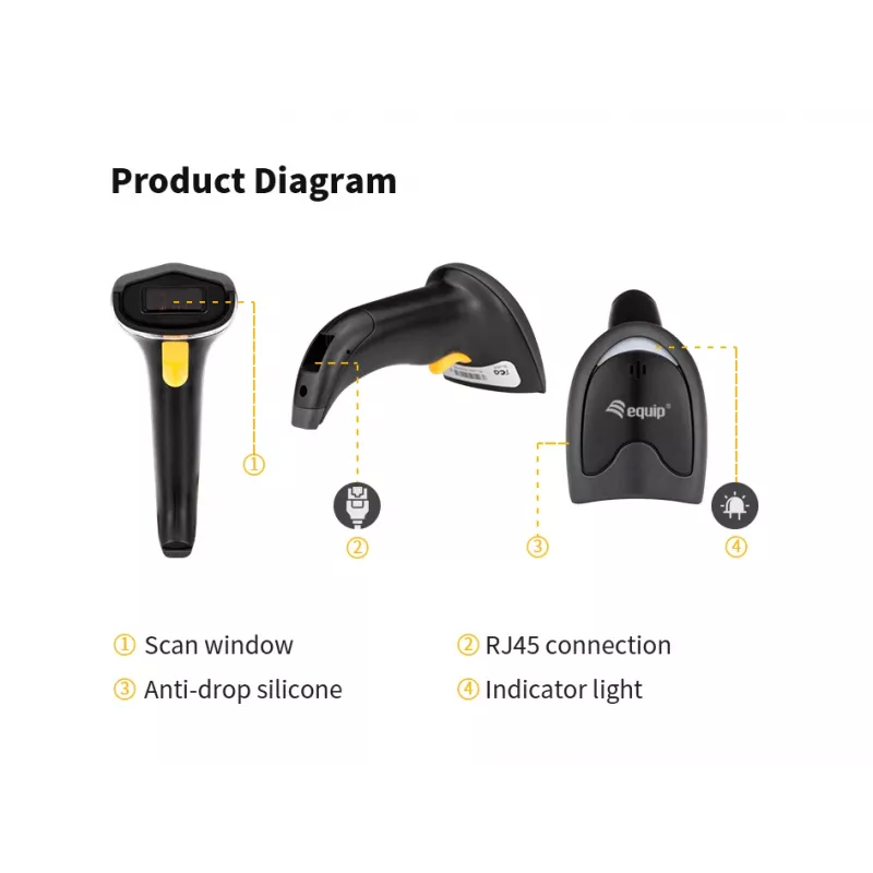Käeshoitav vöötkoodiskanner Equip 1D Laser USB Juhtmega Must ABS