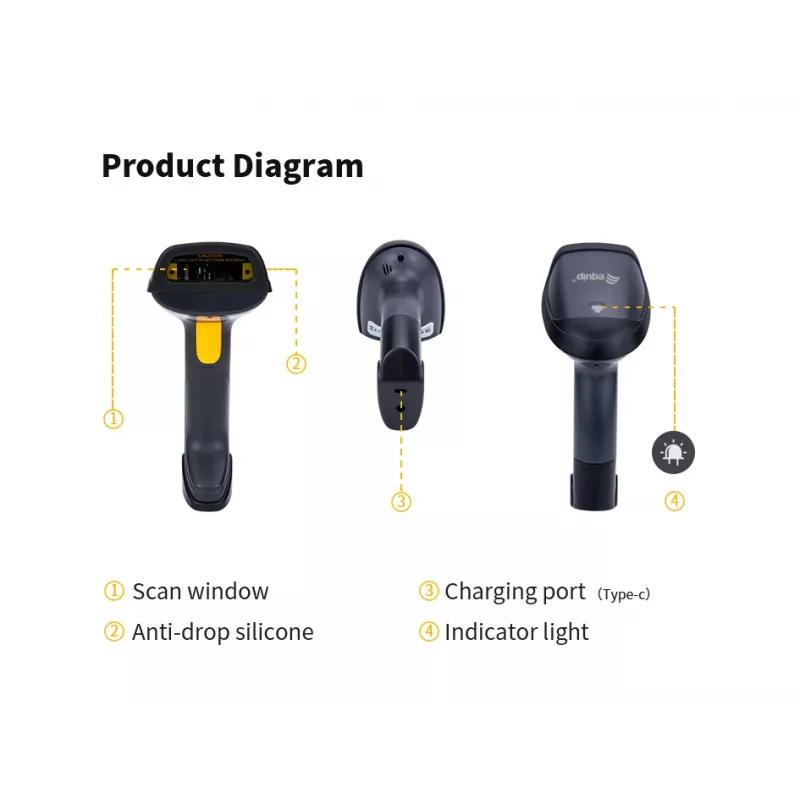 Equip juhtmeta 1D laser-vöötkoodiluger koos alusega
