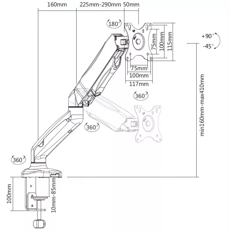 Equip 13 tolli kuni 27 tolli interaktiivse monitori lauakinnitusklamber