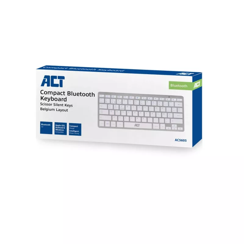 ACT kaasaskantav Bluetooth-klaviatuur Azerty/BE paigutusega juhtmevaba valge 75%
