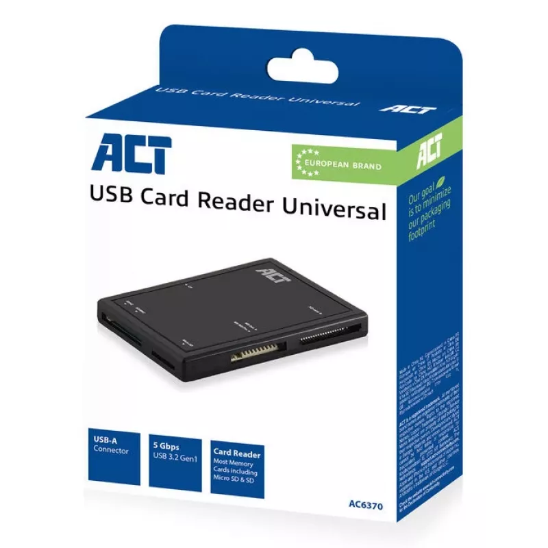 ACT USB 3.0 kaardilugeja AC6370 CF MMC MS Duo MicroSD SDHC Must