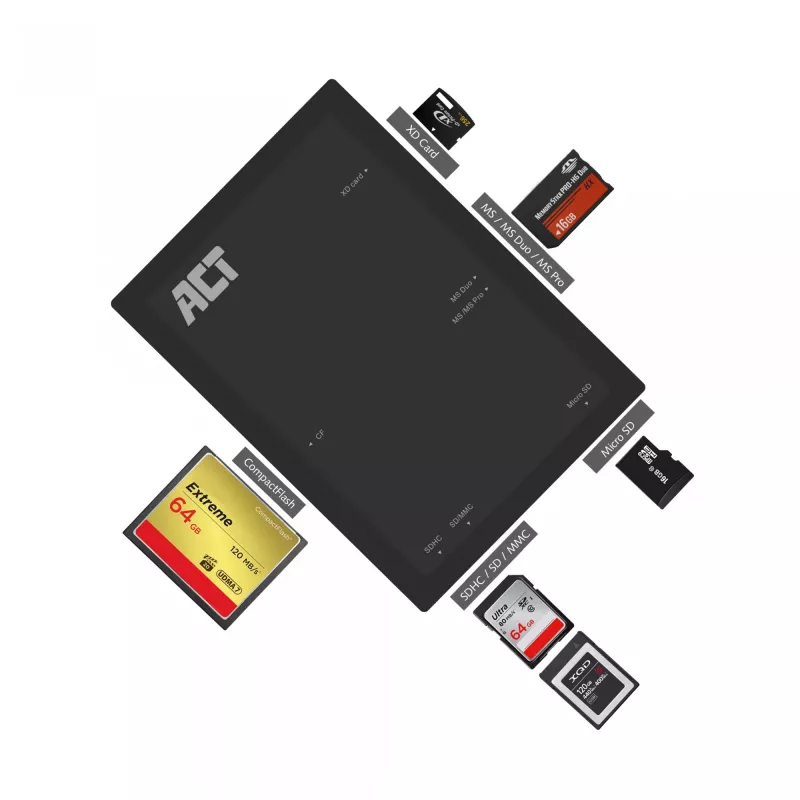 ACT USB 3.0 kaardilugeja AC6370 CF MMC MS Duo MicroSD SDHC Must