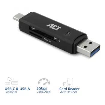 ACT USB-C/USB-A 3.0 kaardilugeja, must