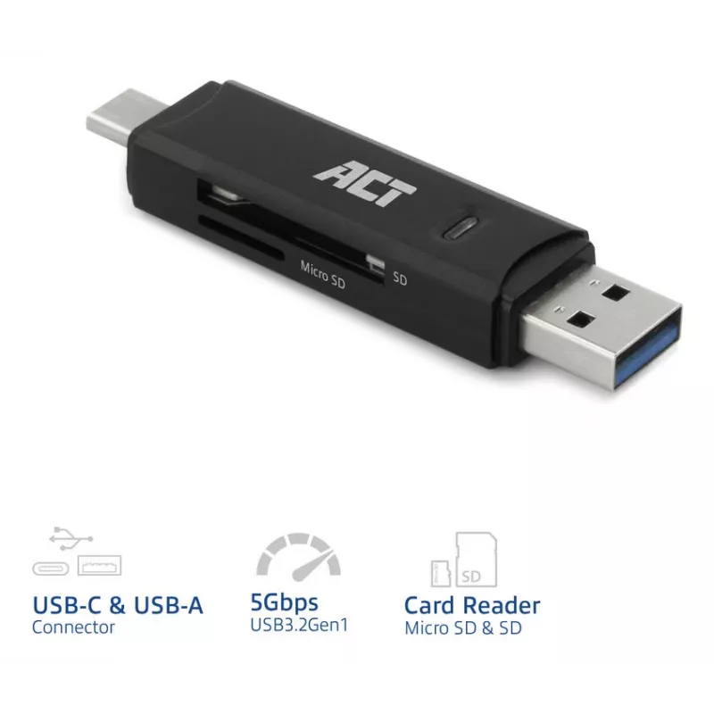 ACT USB-C/USB-A 3.0 kaardilugeja, must