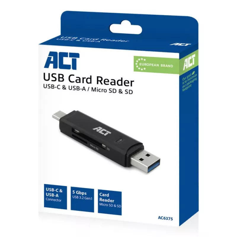 ACT USB-C/USB-A 3.0 kaardilugeja, must