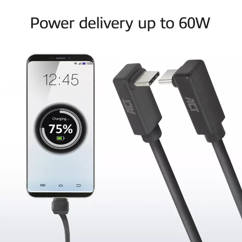 ACT USB 3.0 10Gbps 60W USB USB-C (üles/alla nurga all) - USB USB-C (üles/alla nurga all) kaabel, 1 meeter