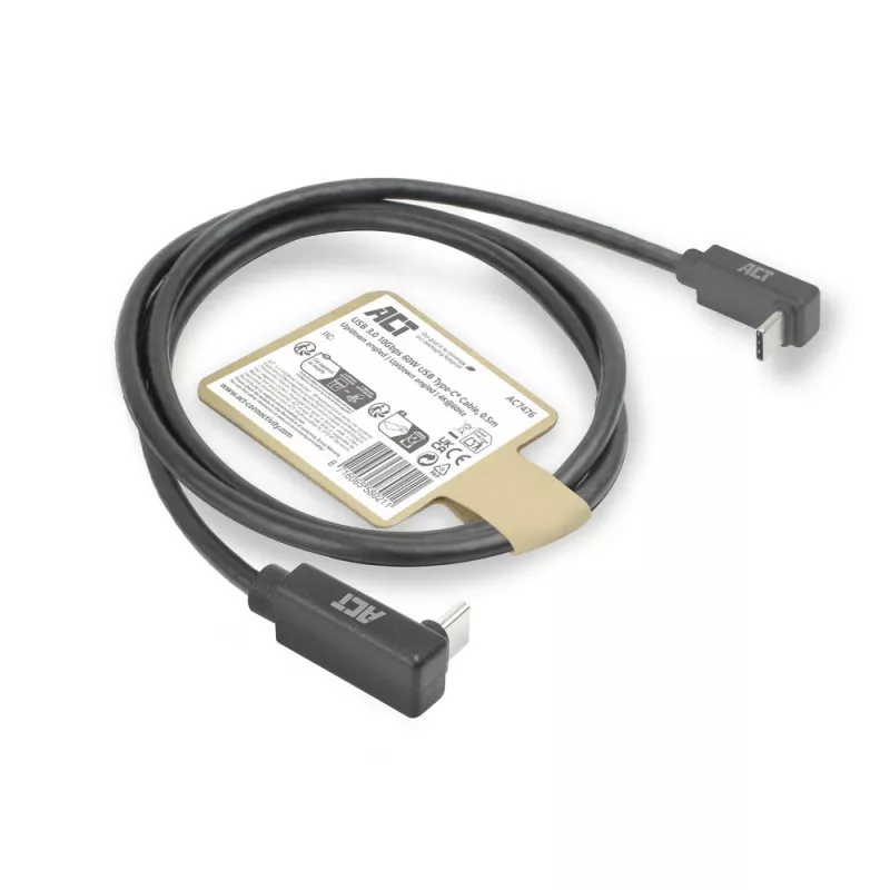 ACT USB 3.0 10Gbps 60W USB USB-C (üles/alla nurga all) – USB USB-C (üles/alla nurga all) kaabel, 2 meetrit