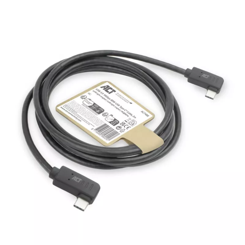 ACT USB 3.0 10Gbps 60W USB USB-C (vasakult/paremalt nurga all) USB USB-C (vasakult/paremalt nurga all) kaablile, 0,5 meetrit