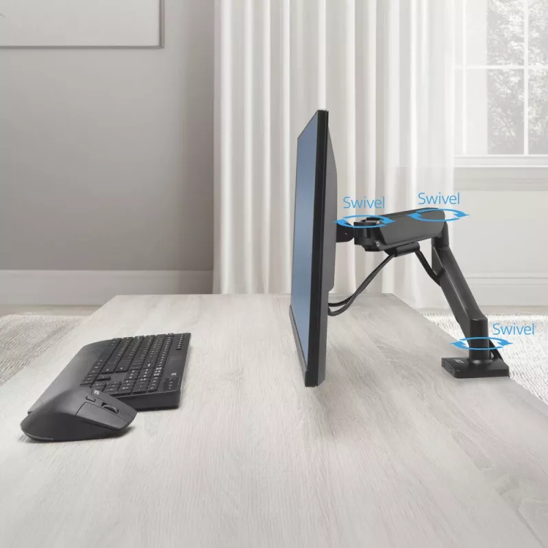 Monitorihoidja ACT kuni 35-tollistele ekraanidele, gaasvedru, ühe monitori jaoks, klamber/läbiviik, kuni 9 kg, VESA 75x75–100x100, kallutus ±45°, must