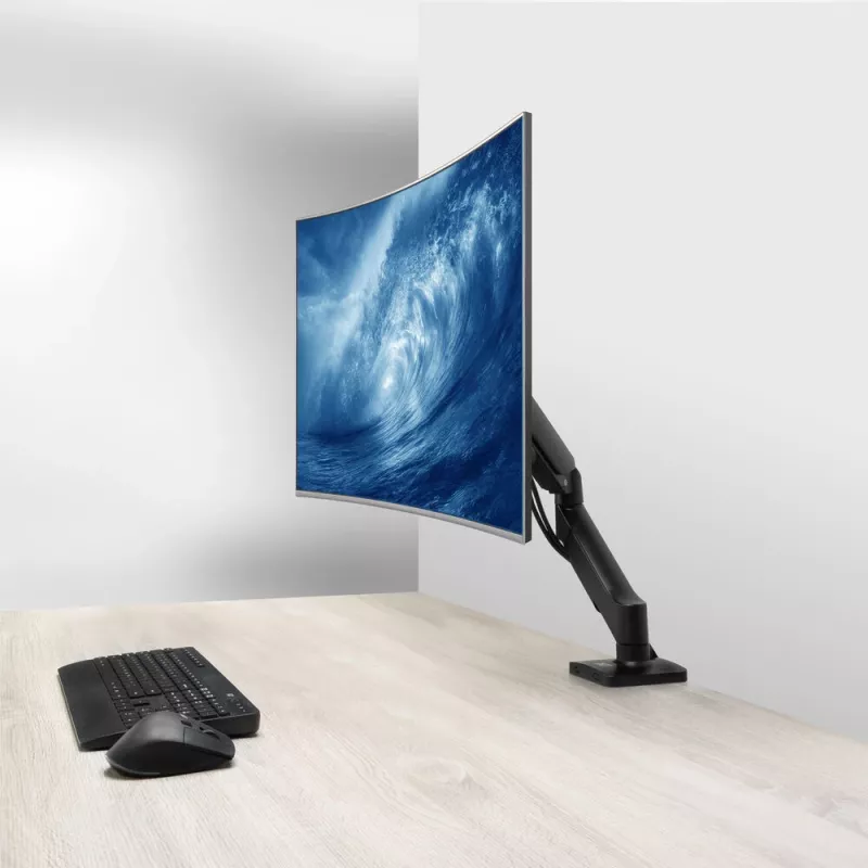 Monitorihoidja ACT kuni 35-tollistele ekraanidele, gaasvedru, ühe monitori jaoks, klamber/läbiviik, kuni 9 kg, VESA 75x75–100x100, kallutus ±45°, must