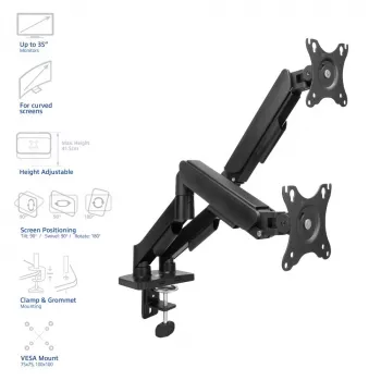 ACT Monitor arm 35 inch, gas spring, 2 monitors, Essentials, Clamp/Grommet, 18 kg, 43.2 cm (17 inch), 88.9 cm (35 inch), 100 x 100 mm, Must