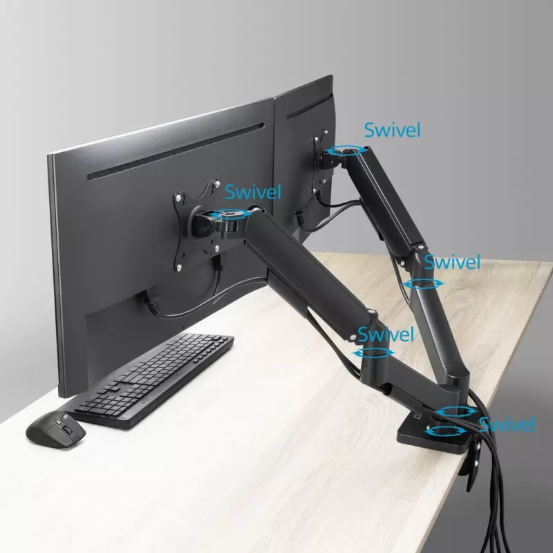 ACT Monitor arm 35 inch, gas spring, 2 monitors, Essentials, Clamp/Grommet, 18 kg, 43.2 cm (17 inch), 88.9 cm (35 inch), 100 x 100 mm, Must