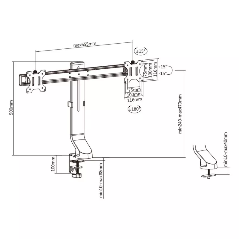 ACT Dual monitor arm office quick height adjustment Clamp/Bolt-through 14 kg