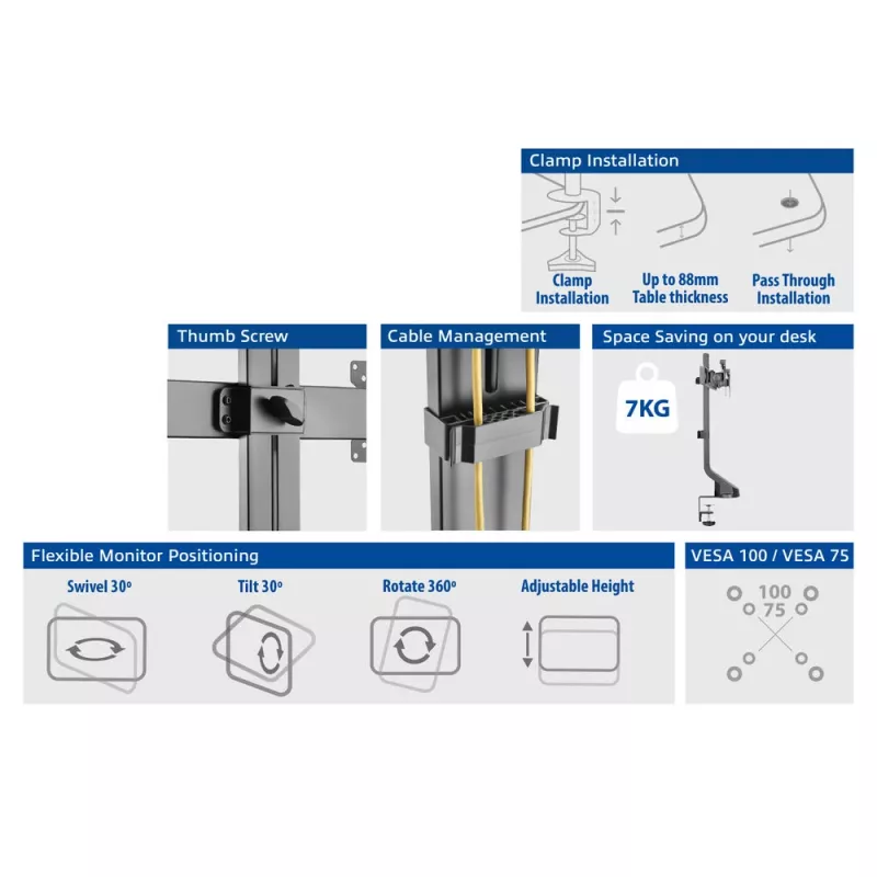ACT Dual monitor arm office quick height adjustment Clamp/Bolt-through 14 kg