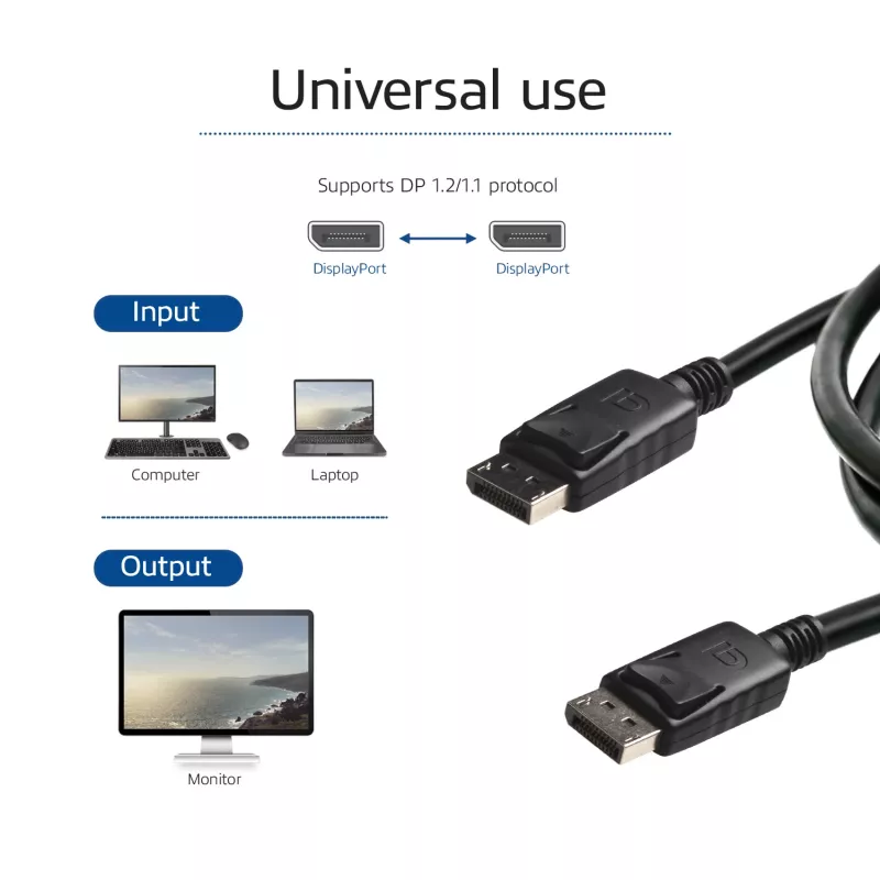 ACT 1 meeter DisplayPort-kaabel isane - isane, toitepin 20 ühendatud