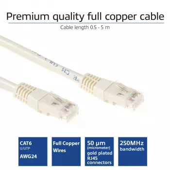 ACT Ivory 0,5 m U/UTP CAT6 patch-kaabel RJ45-pistikutega