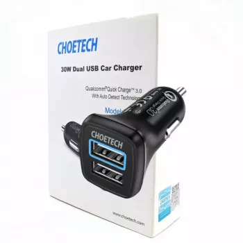Toiteadapter CHOETECH C0051 kahe USB-A pordiga 36W QC3.0, must