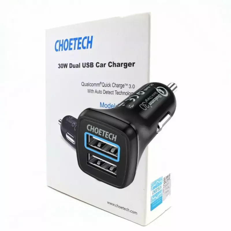 Toiteadapter CHOETECH C0051 kahe USB-A pordiga 36W QC3.0, must