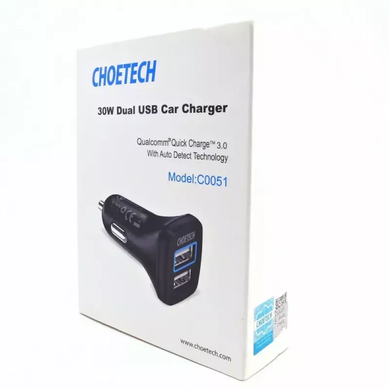 Toiteadapter CHOETECH C0051 kahe USB-A pordiga 36W QC3.0, must