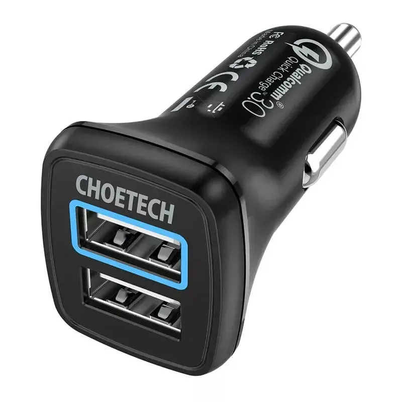 Toiteadapter CHOETECH C0051 kahe USB-A pordiga 36W QC3.0, must
