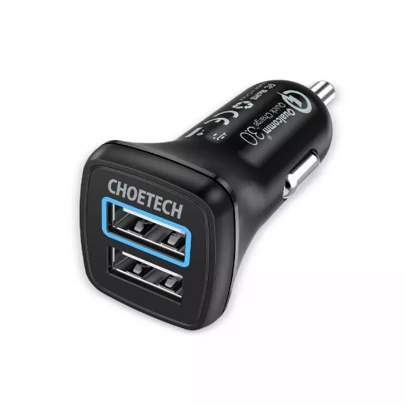 Toiteadapter CHOETECH C0051 kahe USB-A pordiga 36W QC3.0, must