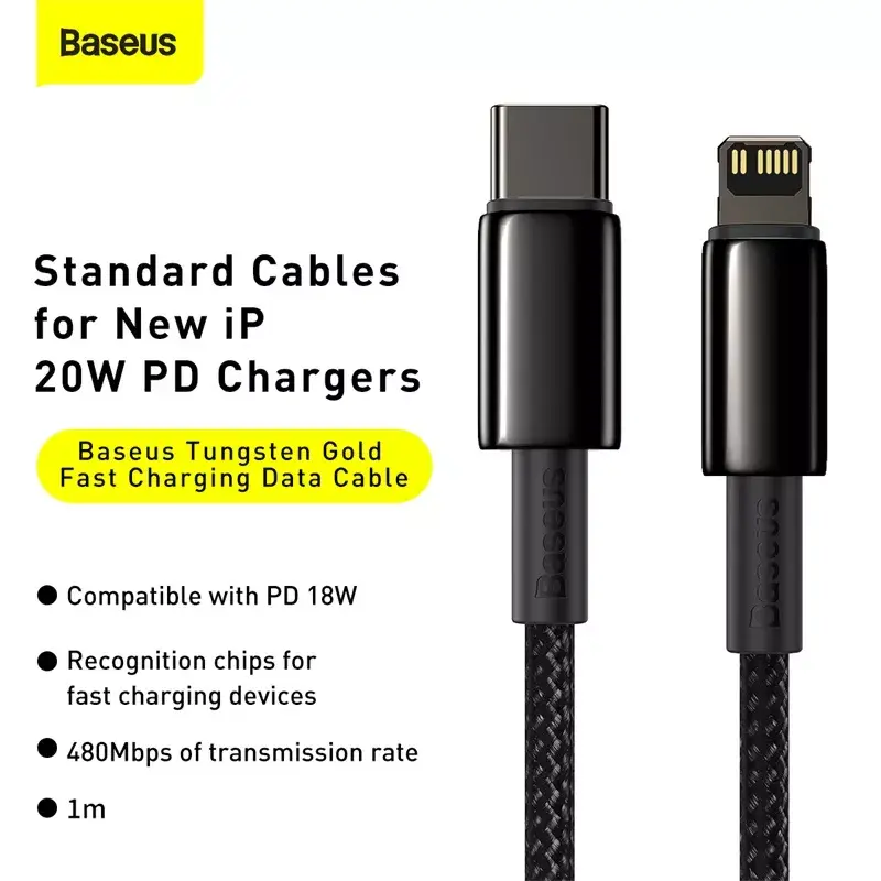 Baseus Tungsten Gold 1 m must Lightning kuni USB C kaabel