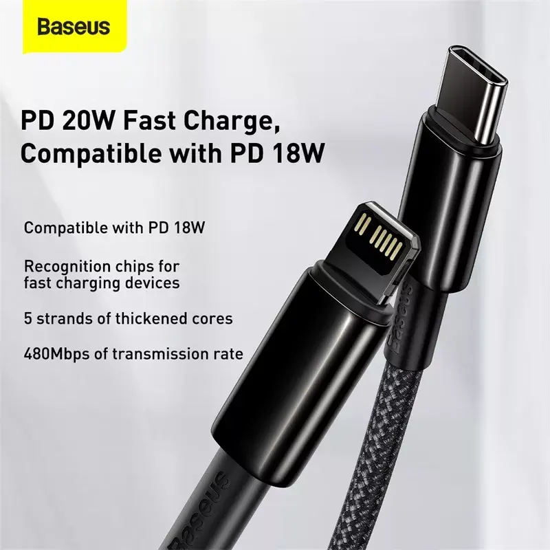 Baseus Tungsten Gold 1 m must Lightning kuni USB C kaabel