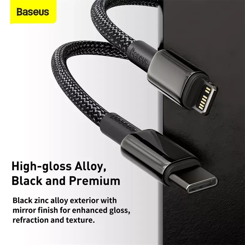 Baseus Tungsten Gold 1 m must Lightning kuni USB C kaabel