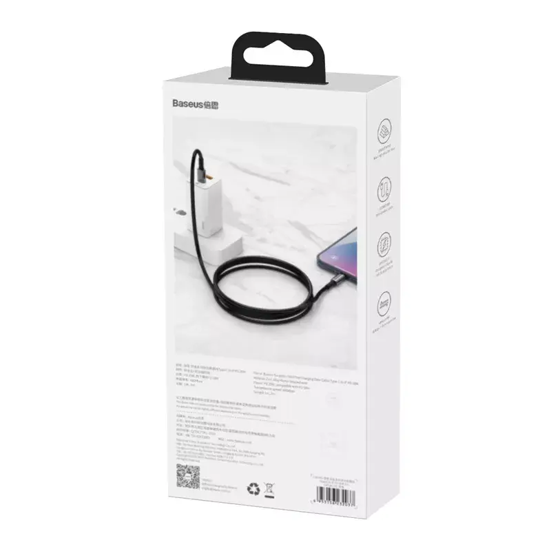 Baseus Tungsten Gold 1 m must Lightning kuni USB C kaabel