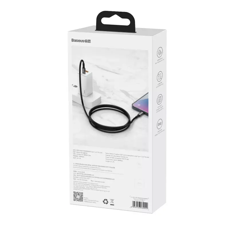 Baseus Tungsten Gold 2 m must Lightning USB-C kaabel